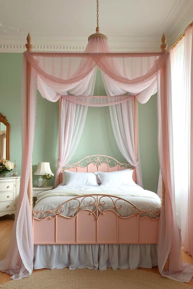 Pink Canopy Dream - 24 Pink and Green Bedroom Ideas