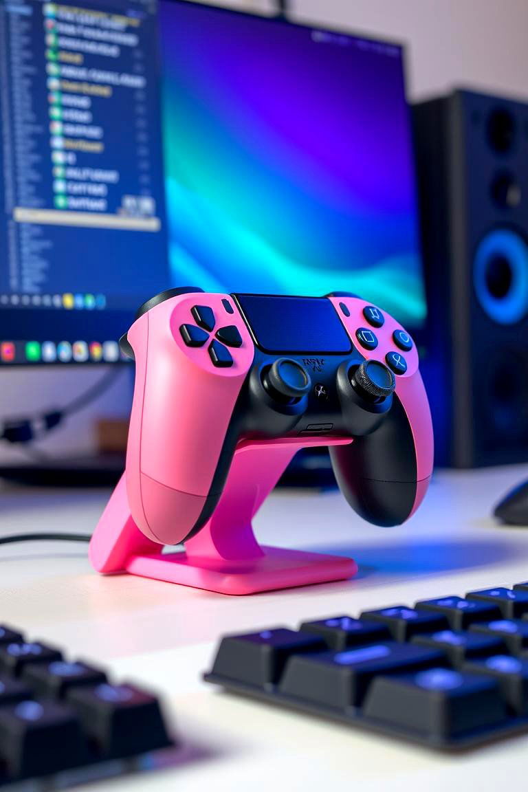 Pink Controller Stand or Wall Mount - 24 Pink Gaming Setup Ideas