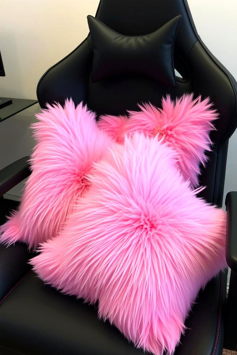 Pink Decorative Pillows on Seating - 24 Pink Gaming Setup Ideas