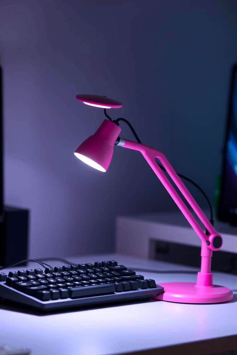 Pink Desk Lamp for Focused Lighting - 24 Pink Gaming Setup Ideas