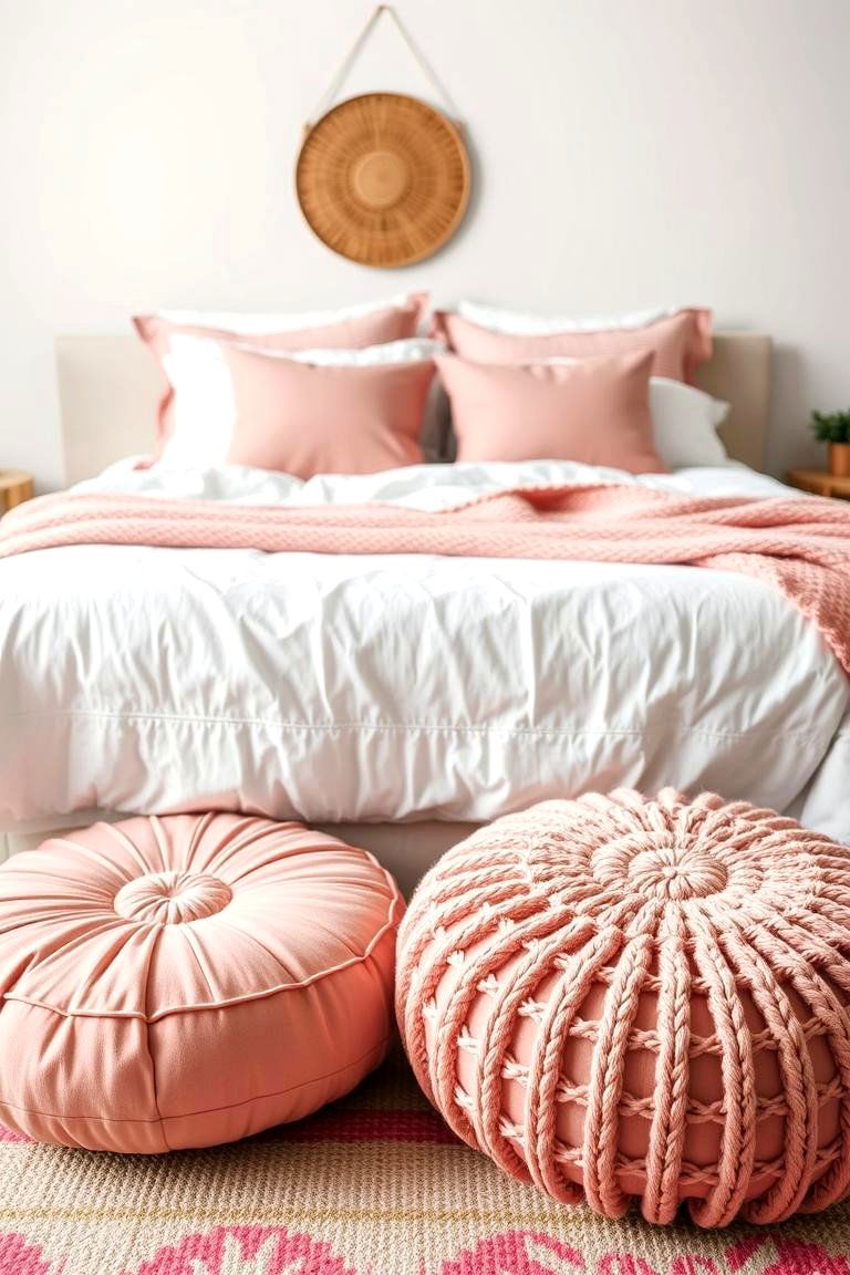 Pink Floor Cushions and Poufs - 24 Pink Boho Bedroom Ideas