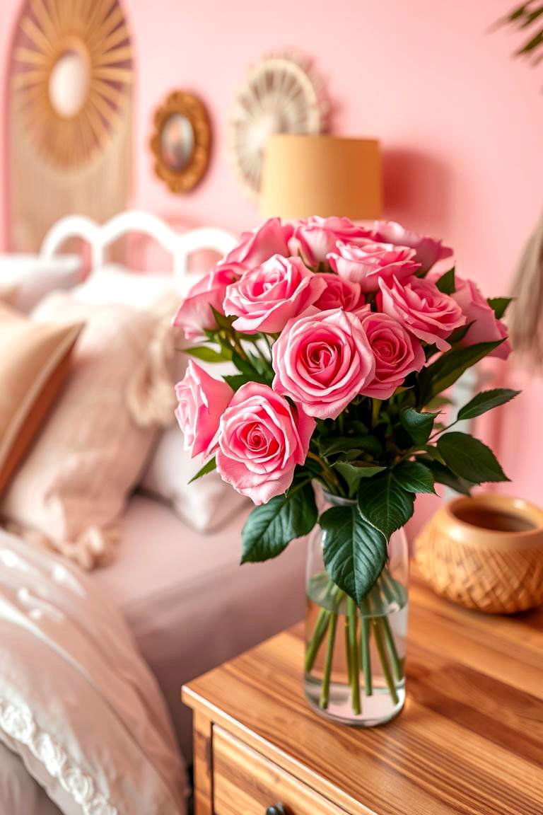 Pink Floral Accents - 24 Pink Boho Bedroom Ideas