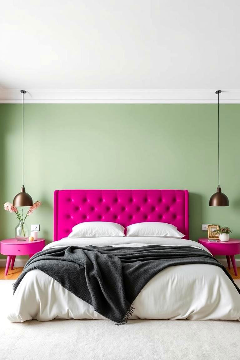 Pink Headboard Statement - 24 Pink and Green Bedroom Ideas