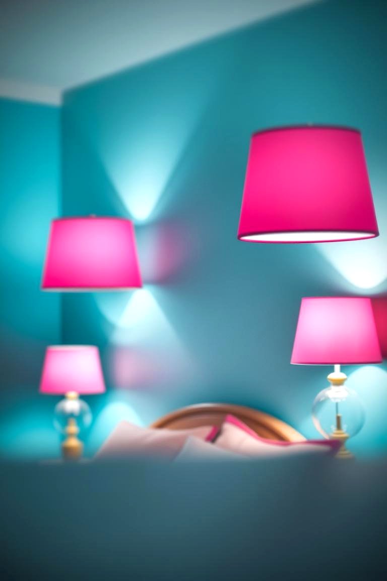 Pink Lampshades with Teal Walls - 24 Teal and Pink Bedroom Ideas