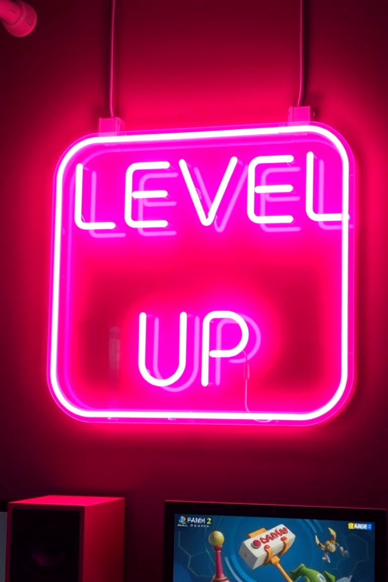 Pink Neon Sign with a Gaming Slogan - 24 Pink Gaming Setup Ideas
