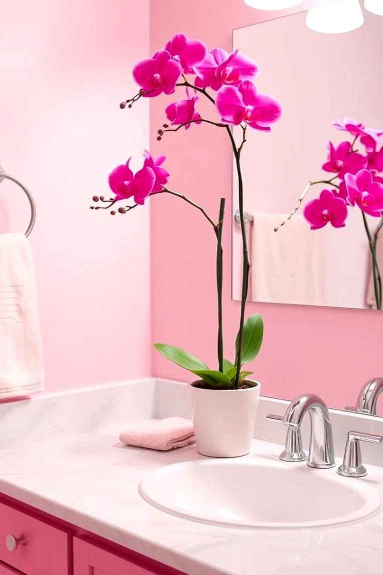 Pink Plants or Flowers - 24 Pink Bathroom Ideas