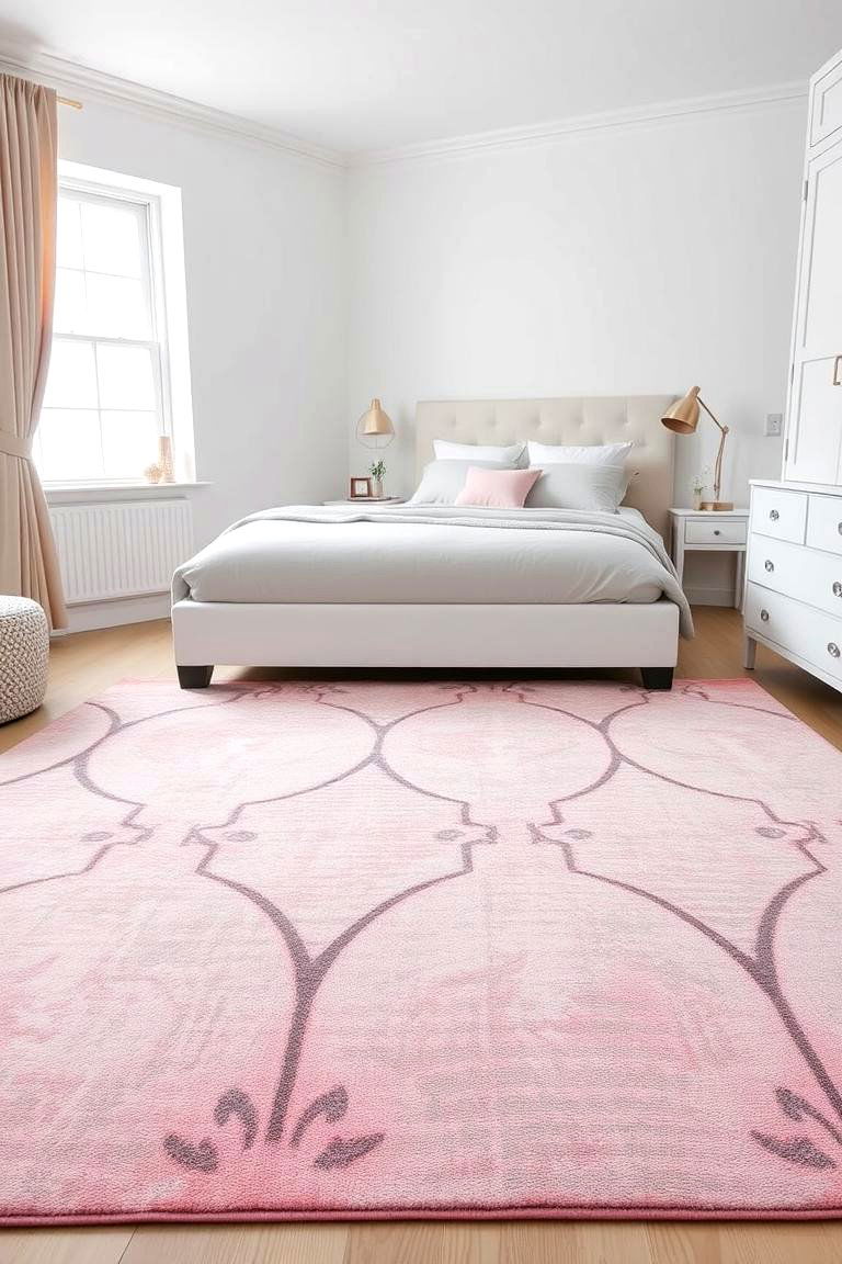 Pink Rug on a Grey Floor - 24 Pink and Grey Bedroom Ideas
