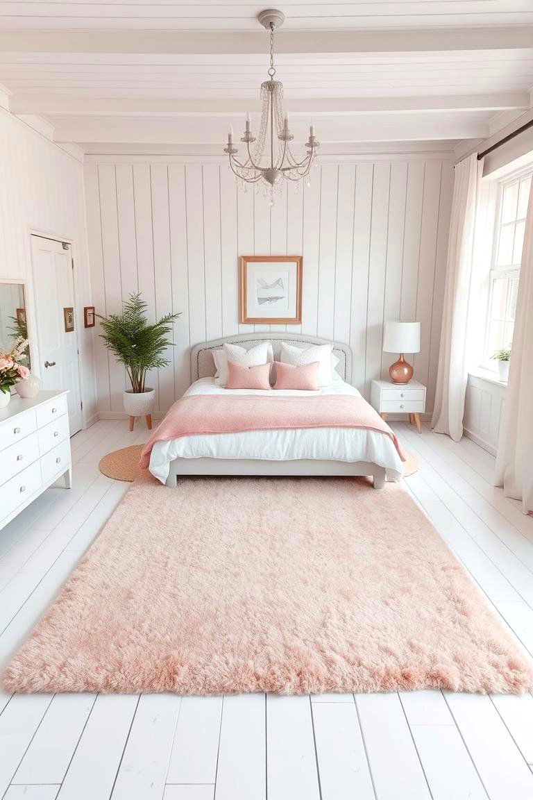 Pink Rug on a White Floor - 24 Pink and White Bedroom Ideas