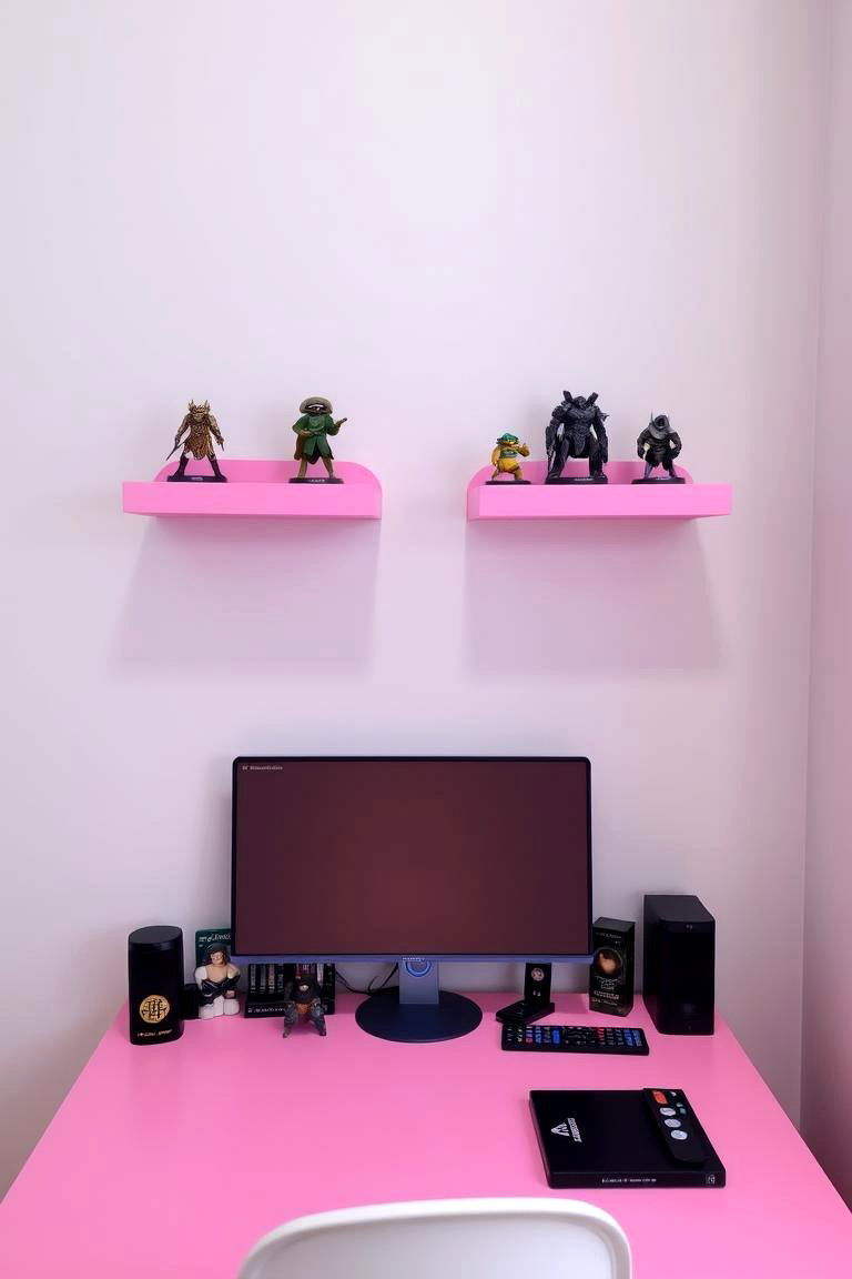 Pink Shelves for Displaying Collectibles - 24 Pink Gaming Setup Ideas