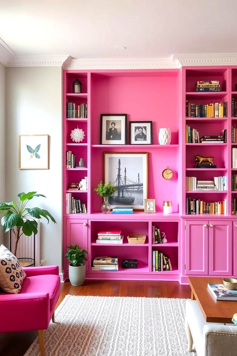 Pink Shelving Units - 24 Pink Living Room Ideas