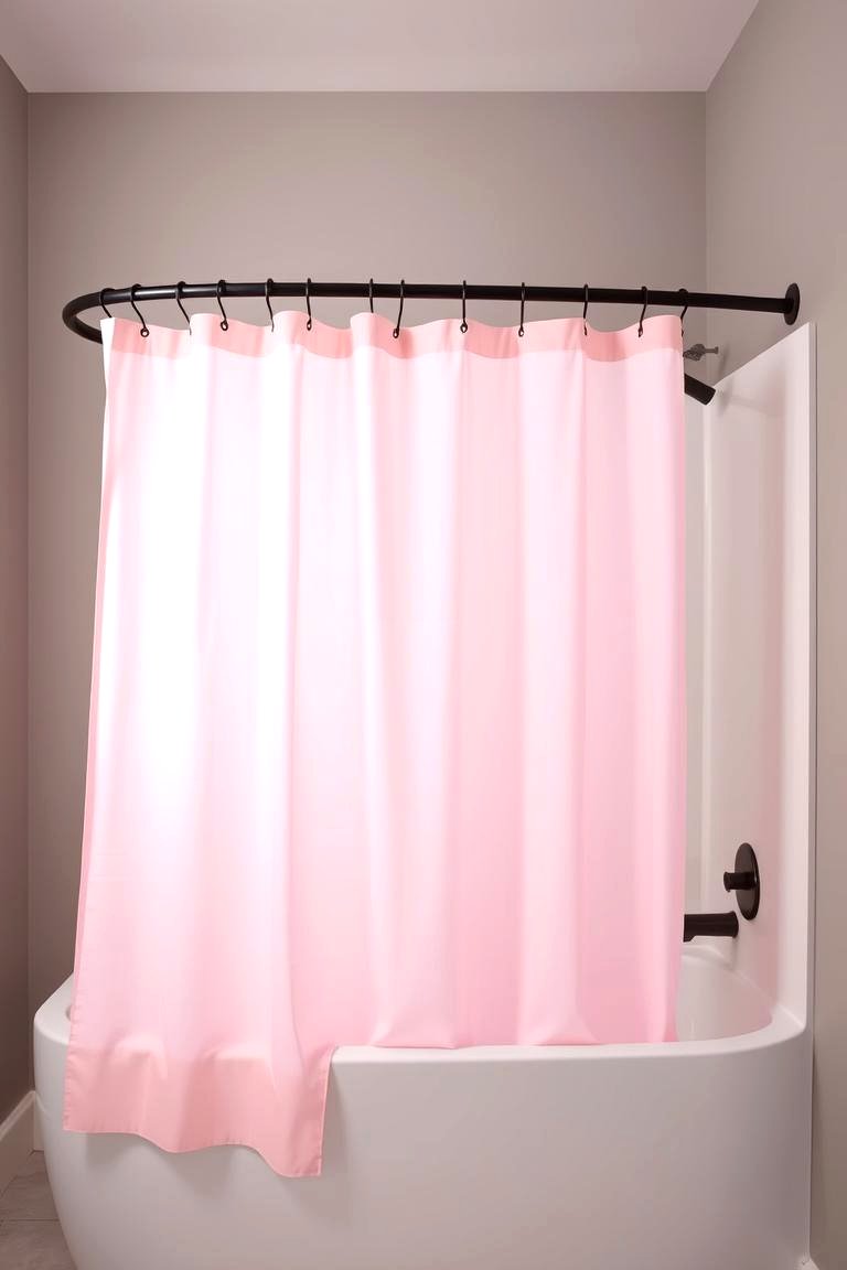 Pink Shower Curtain with Black Hooks - 24 Pink and Black Bathroom Ideas