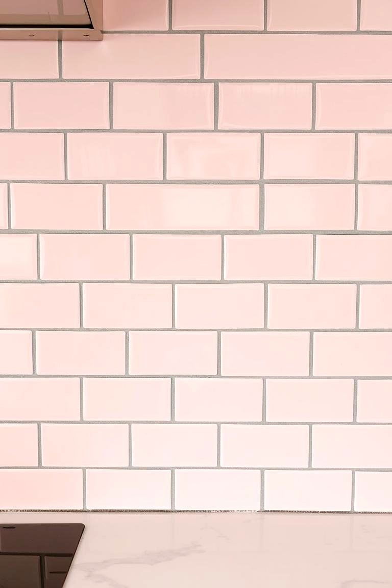Pink Subway Tile with Contrasting Grout - 24 Pink Kitchen Ideas