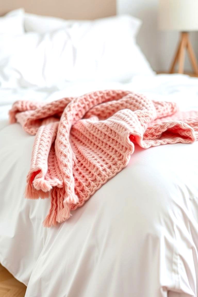 Pink Throw Blanket on a White Bed - 24 Pink and White Bedroom Ideas