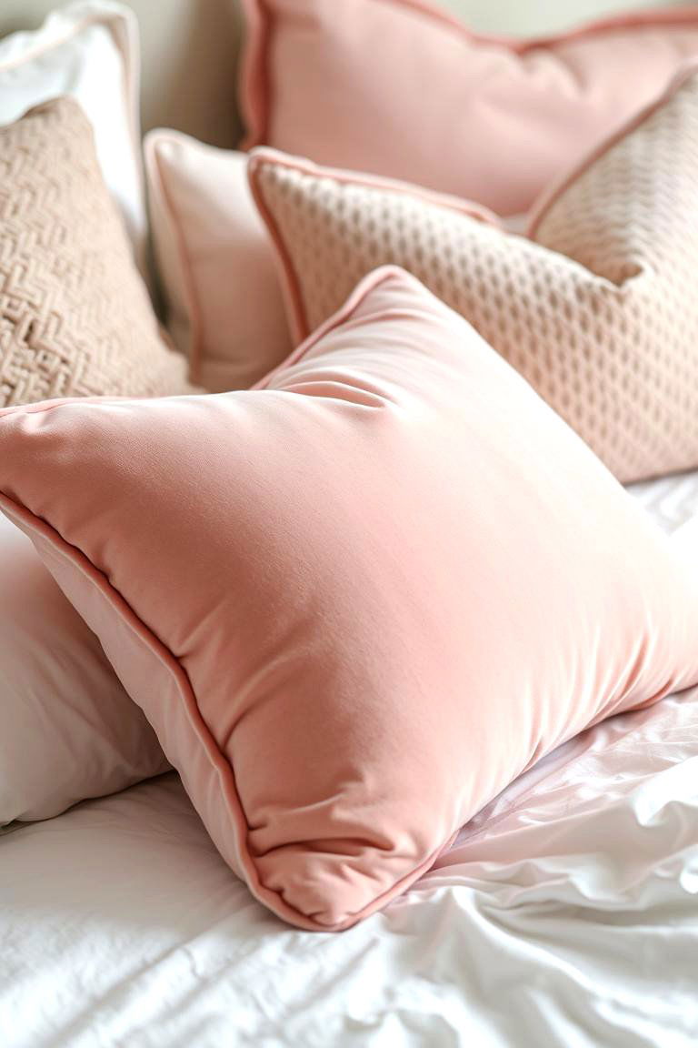 Pink Velvet Throw Pillows - 24 Pink Boho Bedroom Ideas