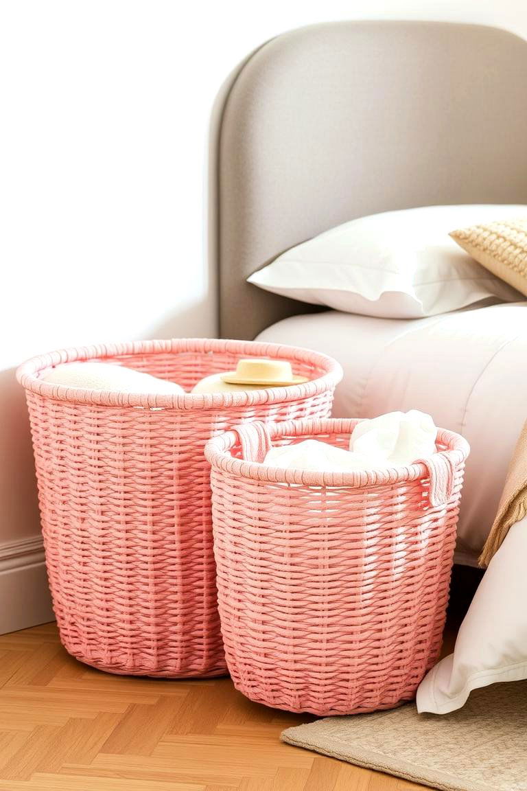 Pink Woven Baskets - 24 Pink Boho Bedroom Ideas