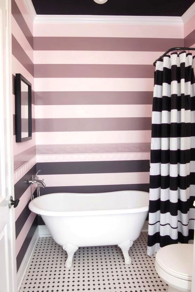 Pink and Black Striped Walls - 24 Pink and Black Bathroom Ideas
