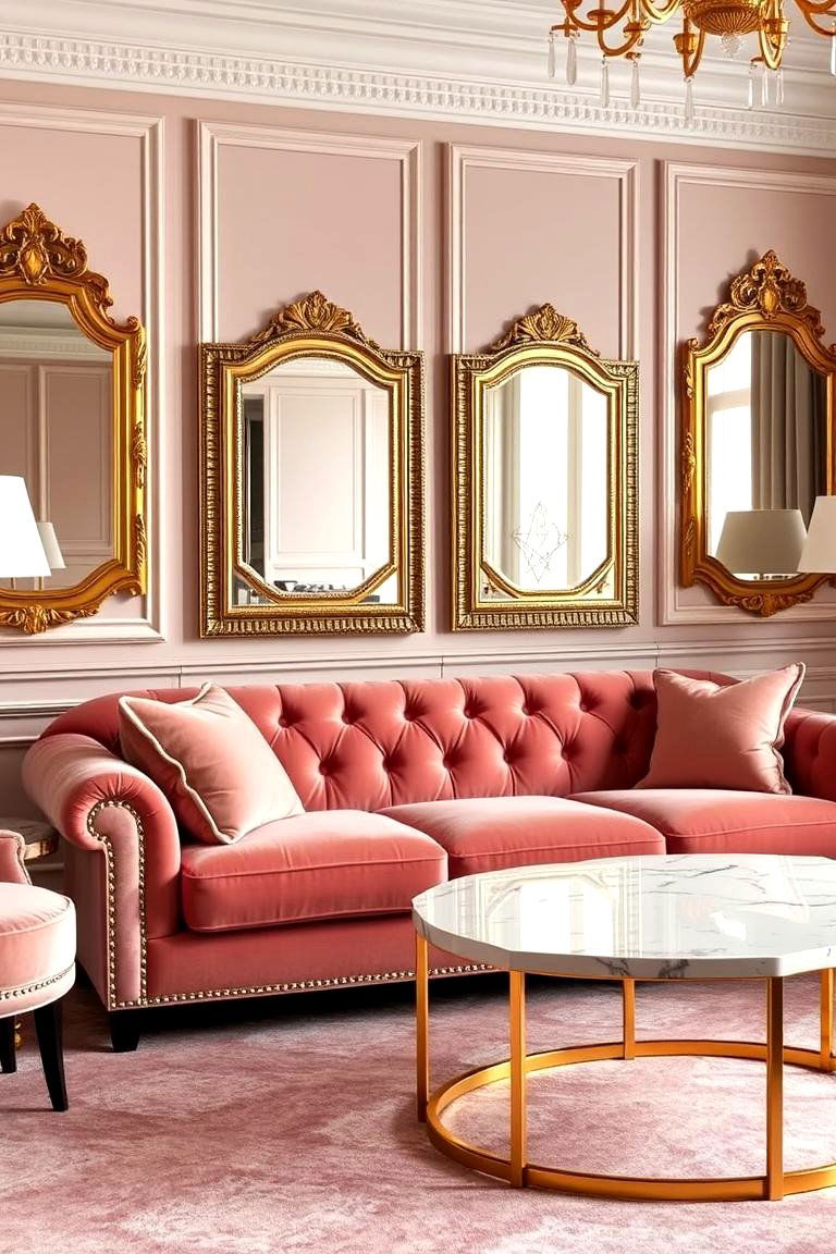 Pink and Gold Accents - 24 Pink Living Room Ideas