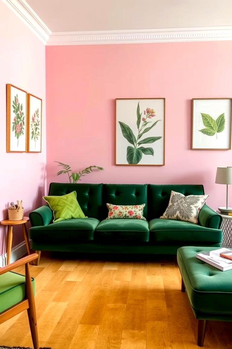Pink and Green Combination - 24 Pink Living Room Ideas