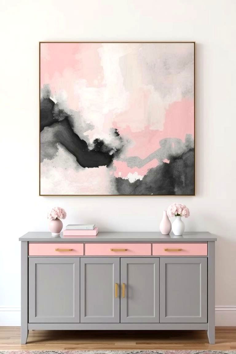 Pink and Grey Abstract Art - 24 Pink and Grey Living Room Ideas