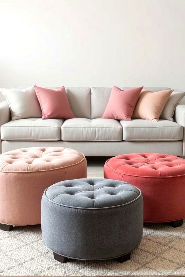 Pink and Grey Ottomans - 24 Pink and Grey Living Room Ideas