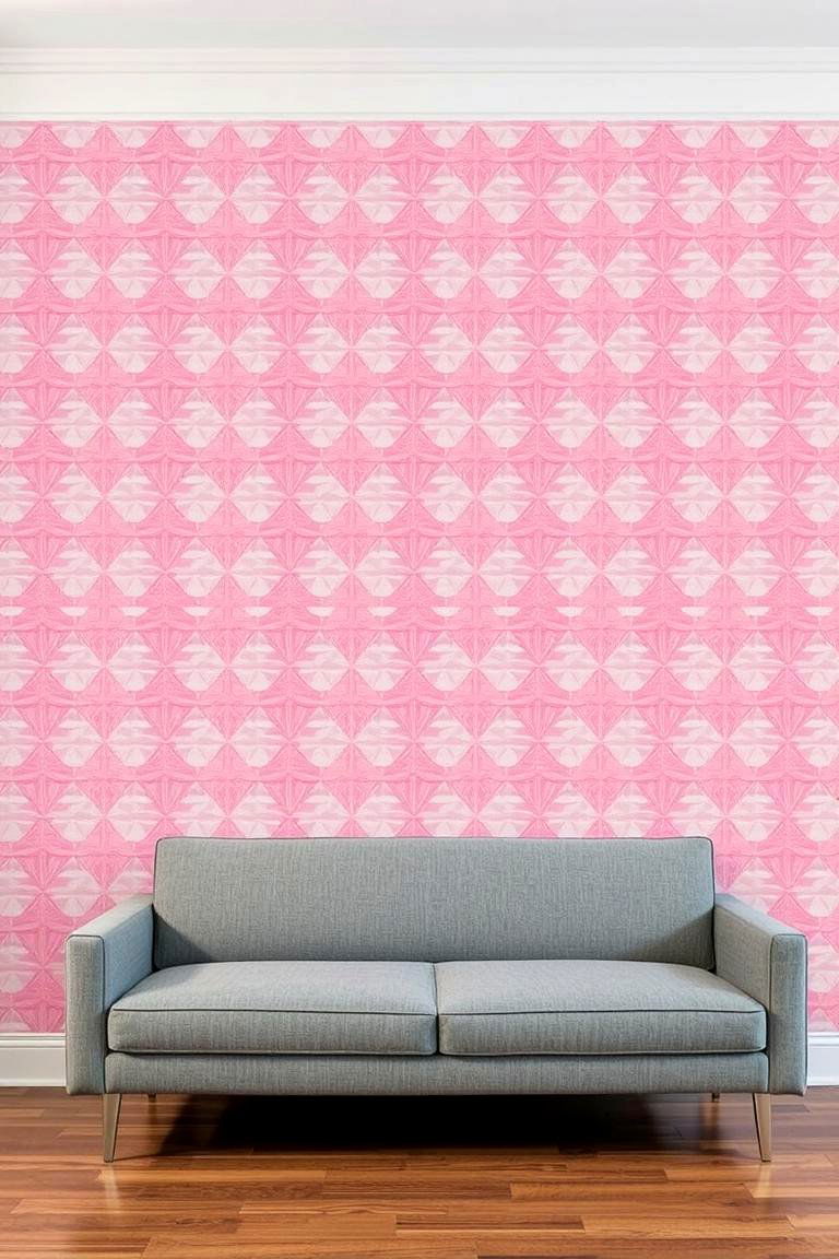 Pink and Grey Patterned Wallpaper - 24 Pink and Grey Living Room Ideas