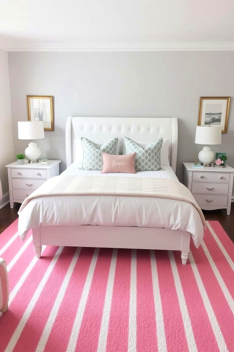 Pink and Grey Striped Accents - 24 Pink and Grey Bedroom Ideas