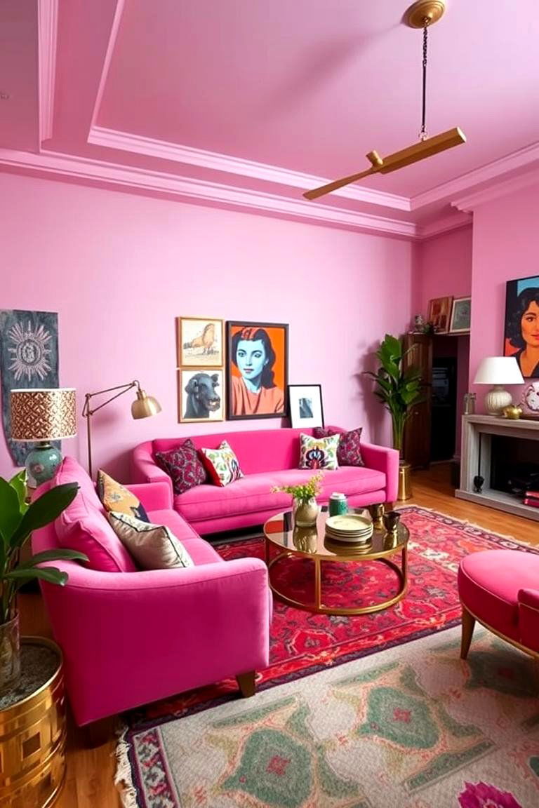 Pink and Patterned Inspirations - 24 Pink Couch Living Room Ideas