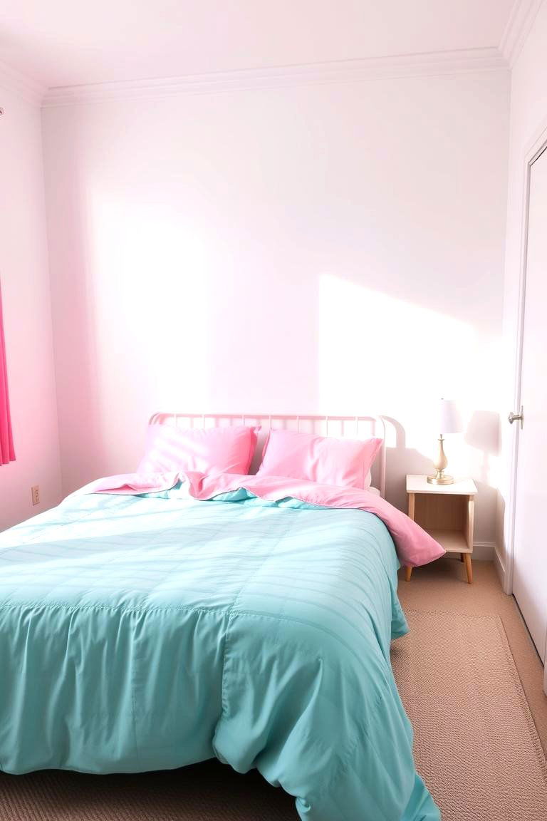Pink and Teal Bedspread with White Walls - 24 Teal and Pink Bedroom Ideas