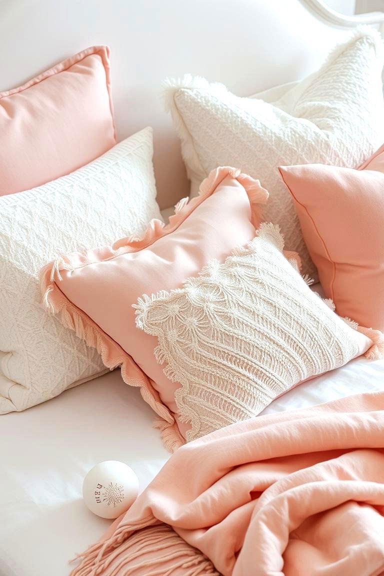 Pink and White Decorative Pillows - 24 Pink and White Bedroom Ideas