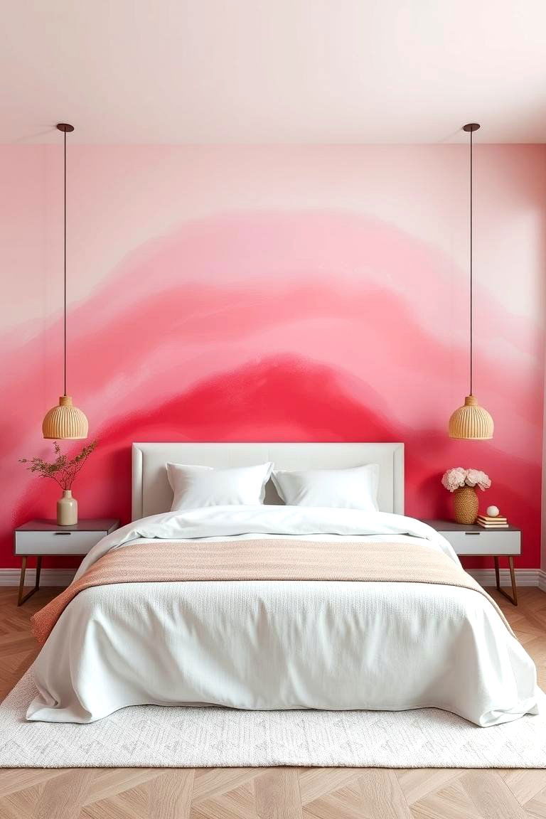 Pink and White Ombre Wall - 24 Pink and White Bedroom Ideas