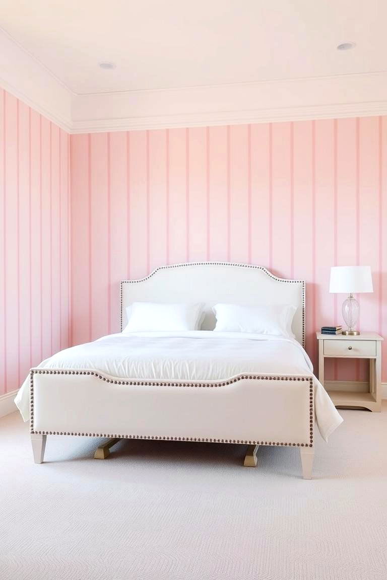 Pink and White Striped Walls - 24 Pink and White Bedroom Ideas