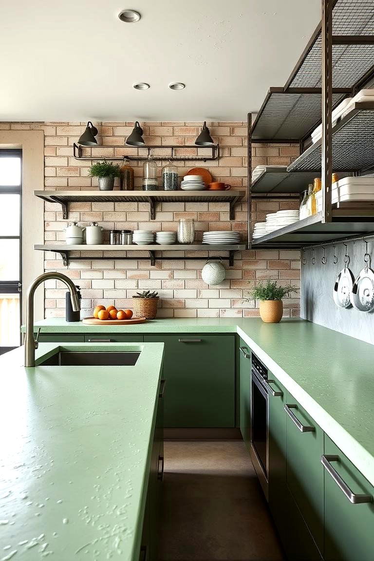 Pistachio Green Concrete Countertops for an Industrial Look - 24 Kitchen With Green Countertops Ideas