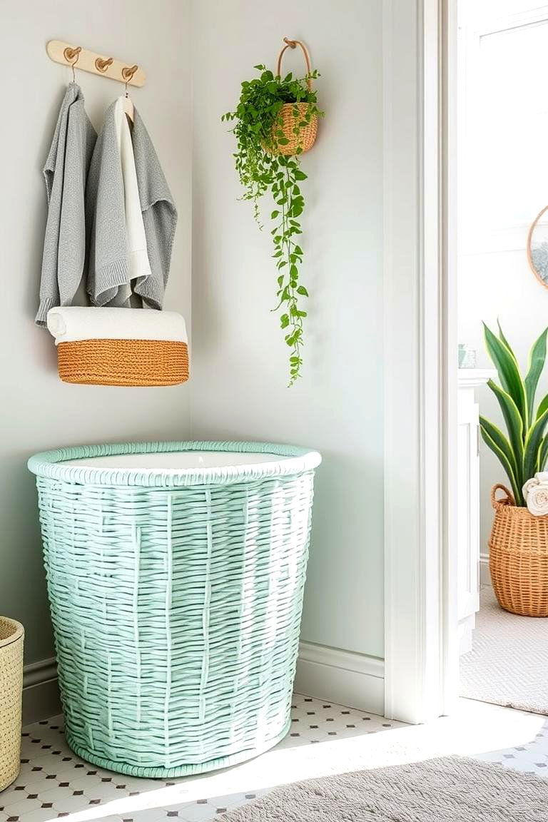 Pistachio Green Laundry Basket - 24 Green Bathroom Ideas