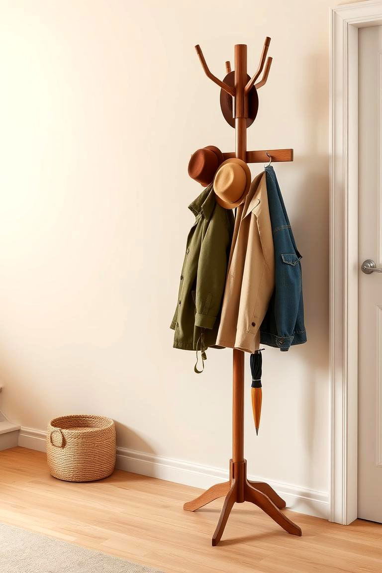 Place a Stylish Coat Rack - 24 Foyer Decor Ideas