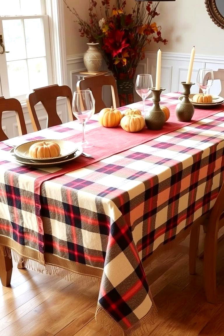 Plaid Tablecloth and Runners - 24 Fall Table Decor Ideas