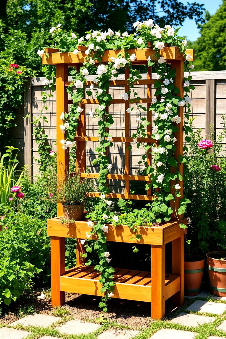 Plant Stand with Built in Trellis - 24 Outdoor Plant Stand Ideas