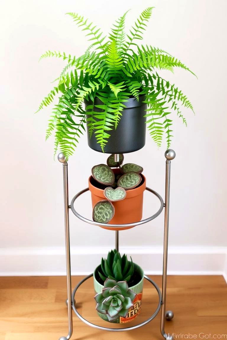 Plant Stand with Mixed Foliage - 24 Potted Plant Arrangement Ideas