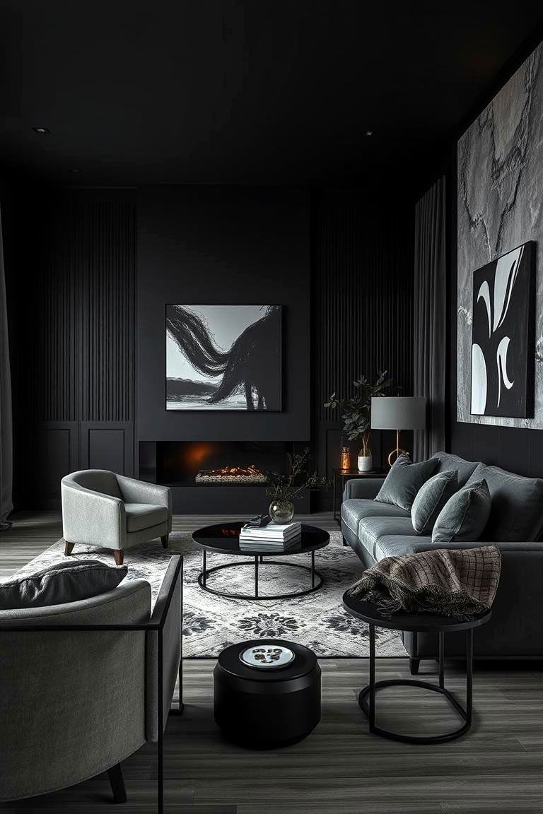 Play with Different Shades of Black - 24 Living Room Ideas With Black Couches