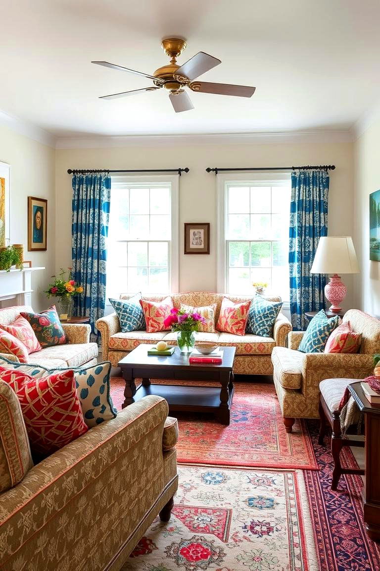 Play with Patterns for Visual Interest - 24 Cottage Living Room Ideas