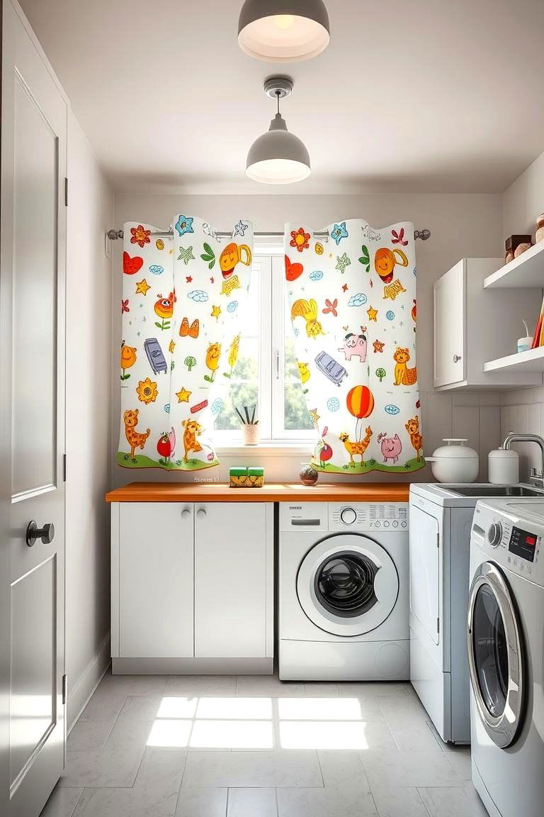 Playful Cartoon Prints - 24 Laundry Room Curtain Ideas