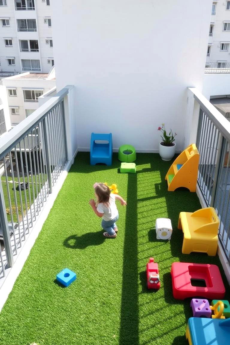 Playful Childrens Area - 24 Artificial Grass Balcony Design