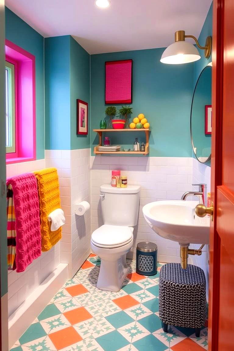 Playful Color Pops - 24 Basement Bathroom Ideas