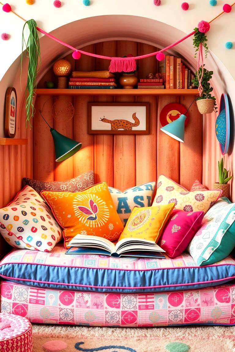Playful Cushion Reading Nook - 24 kids reading nook ideas