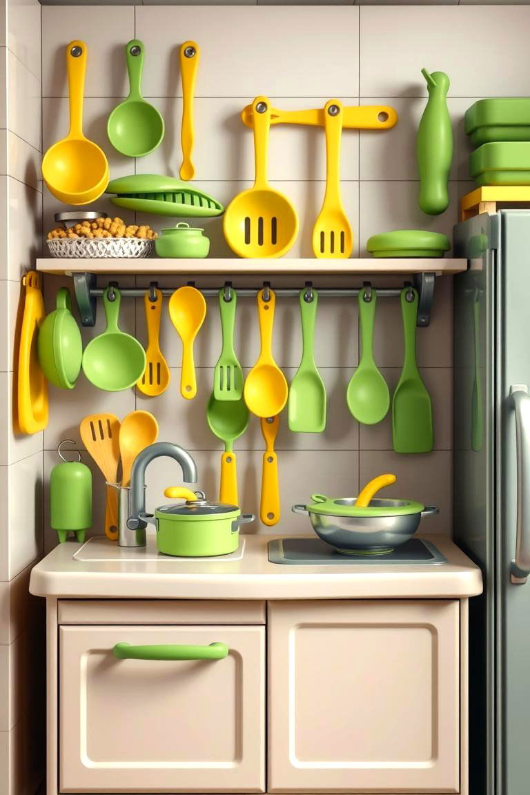 Playful Green and Yellow Utensil Displays - 24 Green and Yellow Kitchen Ideas