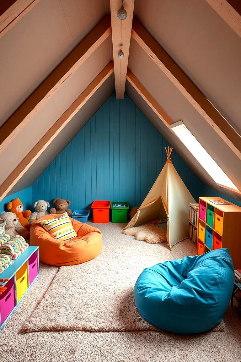 Playful Kids Den or Playroom - 24 Low Ceiling Small Attic Room Ideas