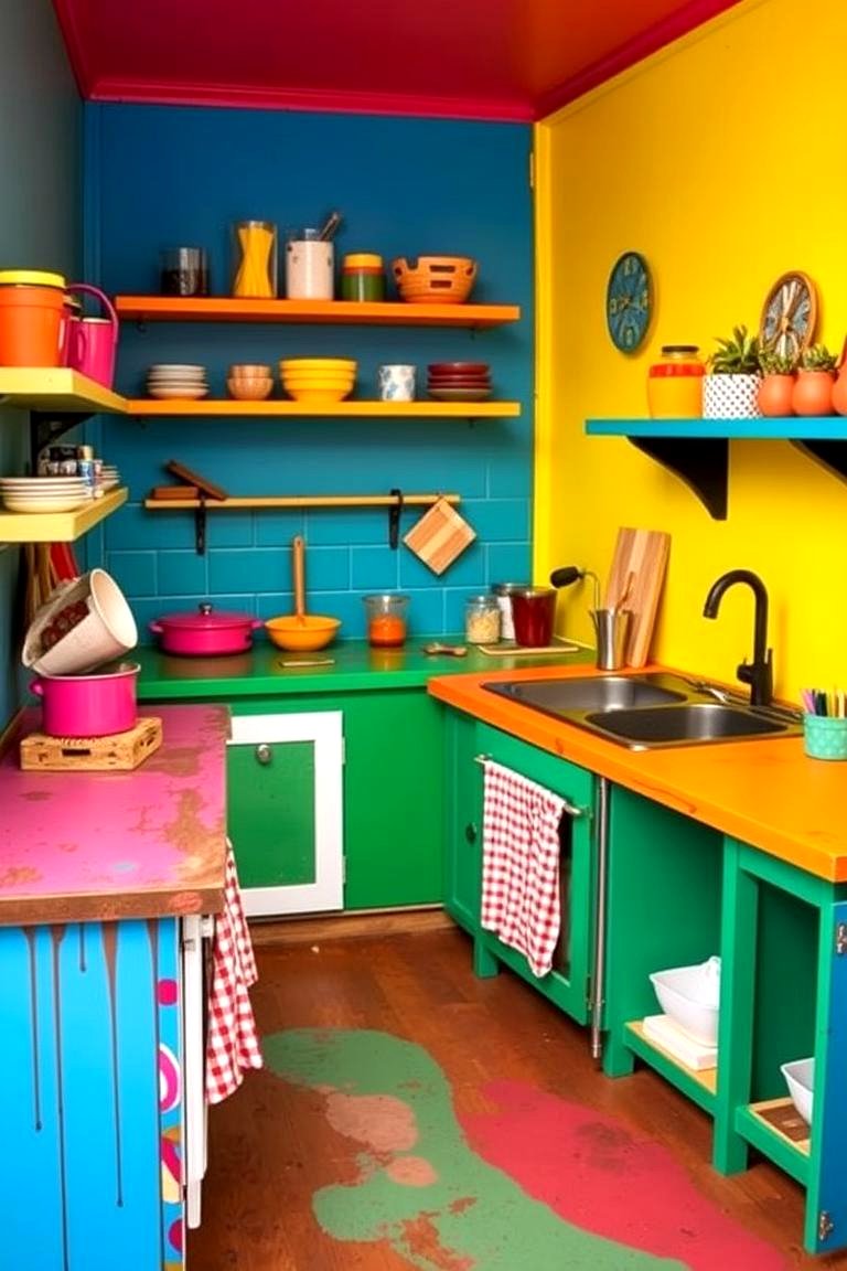 Playful Mud Kitchen with Colorful Accents - 24 Mud Kitchen Ideas for Kids