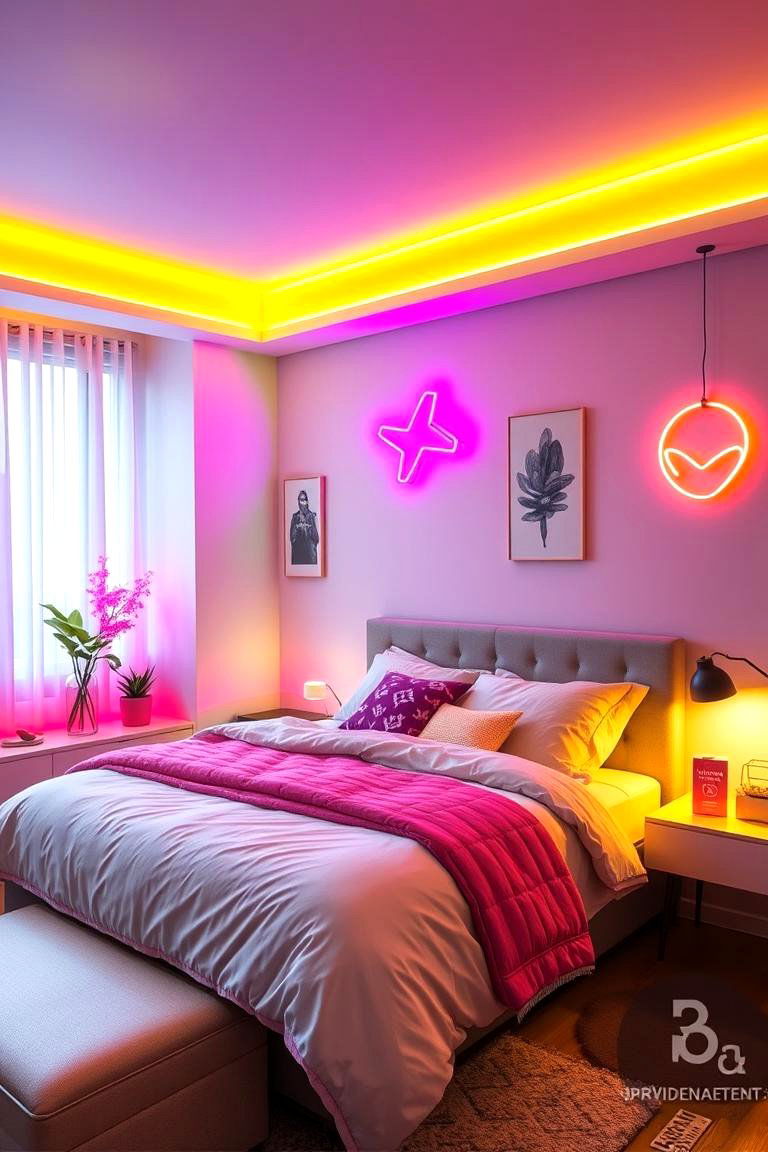Playful Neon Highlights - 24 Colorful Bedroom Ideas