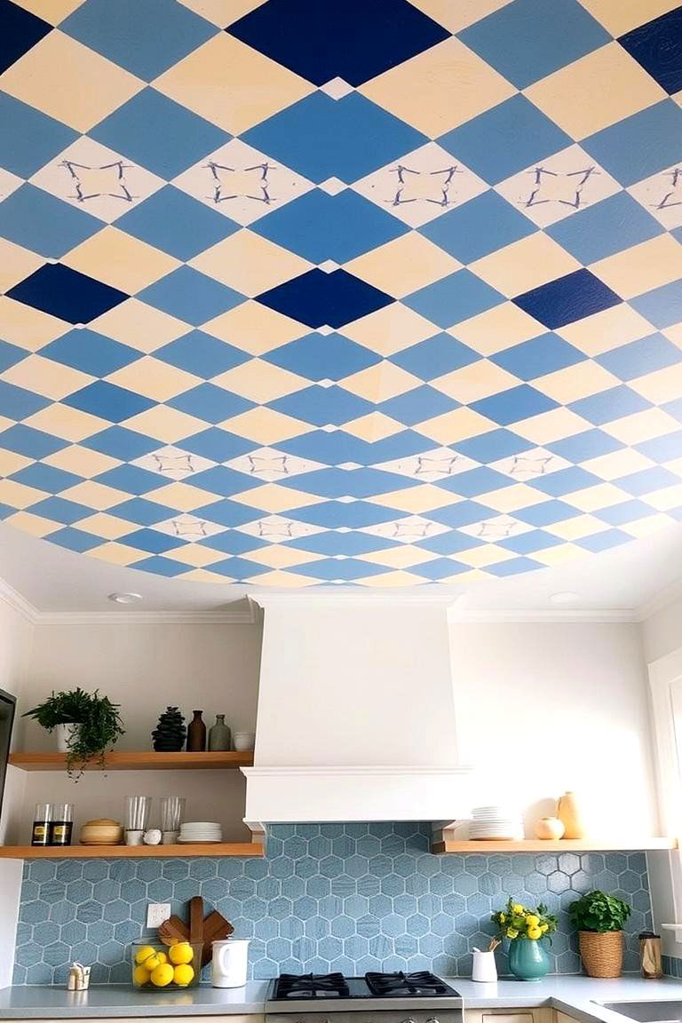 Playful Painted Pattern Ceiling - 24 Kitchen Ceiling Ideas