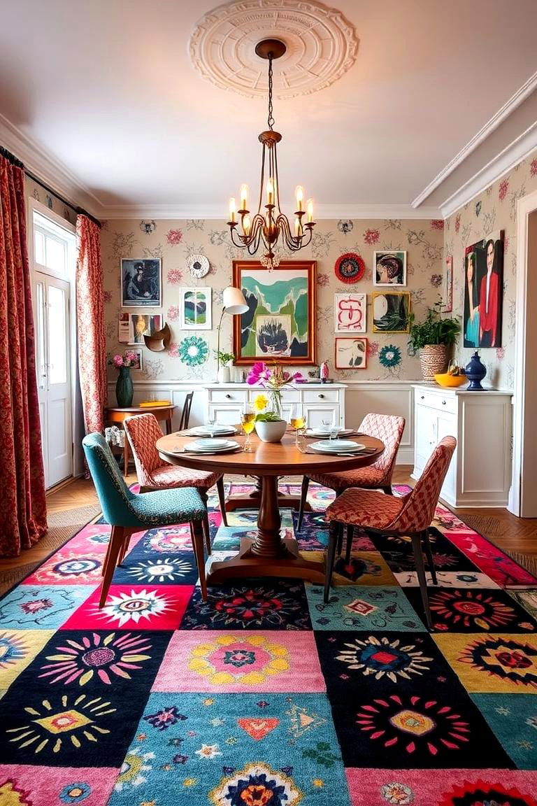 Playful Pattern Mixes - 24 Carpeted Dining Room Ideas