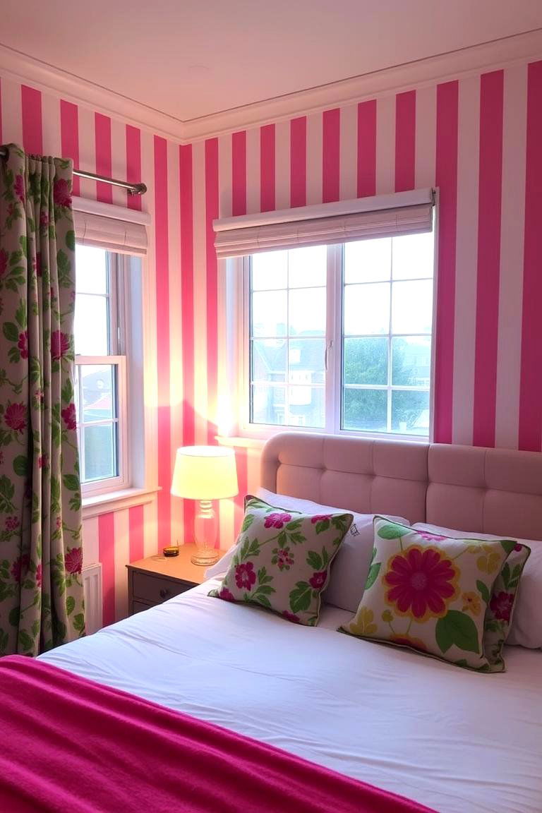 Playful Pattern Mixing - 24 Pink and Green Bedroom Ideas